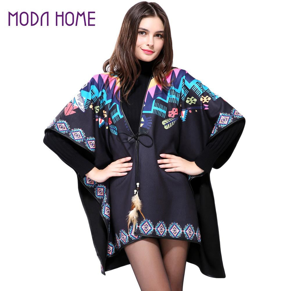 British Style Women Outwear Coat Oversized Open Front Poncho Capes Black Shawl Irregular Hem Cardigan Ponchos And Capes