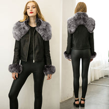 Women Short PU Leather Jacket Faux Fur Long Sleeve Bomber Motorcycle Zipper Coat Slim Punk Outerwear Jaqueta De Couro