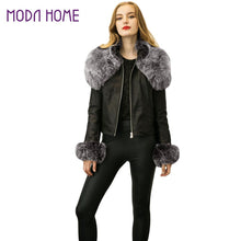 Women Short PU Leather Jacket Faux Fur Long Sleeve Bomber Motorcycle Zipper Coat Slim Punk Outerwear Jaqueta De Couro