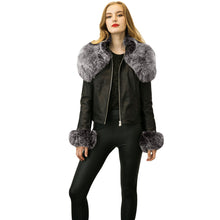 Women Short PU Leather Jacket Faux Fur Long Sleeve Bomber Motorcycle Zipper Coat Slim Punk Outerwear Jaqueta De Couro