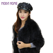 Woman Rivets Black PU Leather Peaked Cap Solid Newsboy Cap Cabbie Boina Fall Cap Sports Snapback Hat With Visor For Women