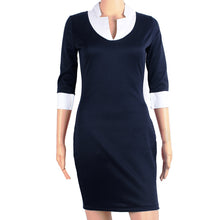 Women Dress Deep V Neck Patchwork Design 3/4 Sleeve  Causal Dress For Office Work Ladies bandage Dress