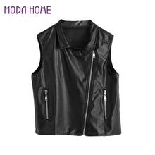 Women Faux Leather Vest Soft PU Lady Tatical Leather Motorcycle Vest Turn-down Collar Pocket Zip Colete WaistCoat Biker