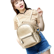 Women Girls PU Leather Backpack Rivet Woven Small Bag Zipper Multi Pockets Travel Bag Gray/Gold/Black Mochila New Fashion