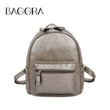 Women Girls PU Leather Backpack Rivet Woven Small Bag Zipper Multi Pockets Travel Bag Gray/Gold/Black Mochila New Fashion