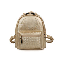 Women Girls PU Leather Backpack Rivet Woven Small Bag Zipper Multi Pockets Travel Bag Gray/Gold/Black Mochila New Fashion
