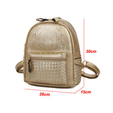 Women Girls PU Leather Backpack Rivet Woven Small Bag Zipper Multi Pockets Travel Bag Gray/Gold/Black Mochila New Fashion