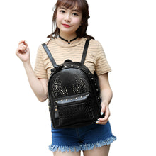 Women Girls PU Leather Backpack Rivet Woven Small Bag Zipper Multi Pockets Travel Bag Gray/Gold/Black Mochila New Fashion