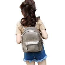 Women Girls PU Leather Backpack Rivet Woven Small Bag Zipper Multi Pockets Travel Bag Gray/Gold/Black Mochila New Fashion