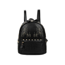 Women Girls PU Leather Backpack Rivet Woven Small Bag Zipper Multi Pockets Travel Bag Gray/Gold/Black Mochila New Fashion