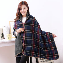 Women Hooded Ponchos Capes Long Shawl Plaid Print Button Elegant Oversize Loose Pashmina Aztec Outwear Casacos Femininos Tippet