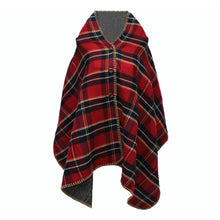 Women Hooded Ponchos Capes Long Shawl Plaid Print Button Elegant Oversize Loose Pashmina Aztec Outwear Casacos Femininos Tippet