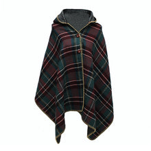 Women Hooded Ponchos Capes Long Shawl Plaid Print Button Elegant Oversize Loose Pashmina Aztec Outwear Casacos Femininos Tippet