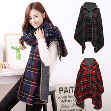 Women Hooded Ponchos Capes Long Shawl Plaid Print Button Elegant Oversize Loose Pashmina Aztec Outwear Casacos Femininos Tippet