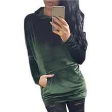 Women Hoodies Sweatshirts Velvet Front Pocket Long Hoodies Pullover Plus Size Hooded Loose Velour Tops GV492