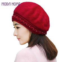 Women Knitting Hat Hat for Women Genuine Hat Handmade Beads Knitted Hem Warm Hat Cap Beanies Headgear Beret