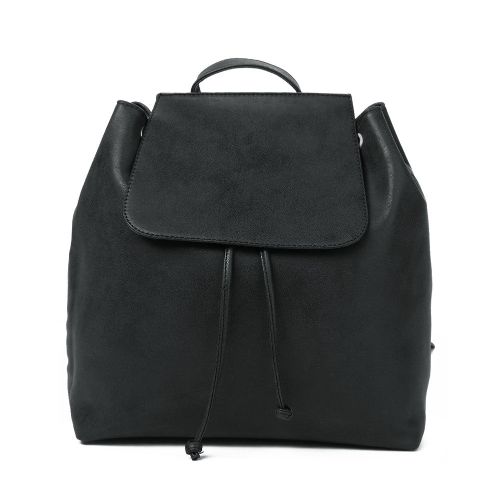 Women Korean Black Backpack Faux Nubuck Leather Escolar School Bag For Teenagers Girls Drawstring Vintage Style Mochila Feminina