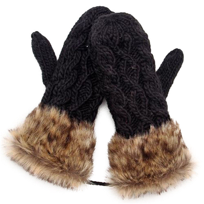 Women Ragwool Rag Wool Gloves Hang Neck Mittens Knitted Warm Fur Glove 11 Colors P6Y