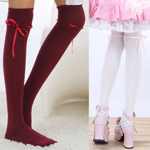 Women Ribbon Bow Boot Stocking Thigh-High Over Knee Thigh High Long Stockings PY3