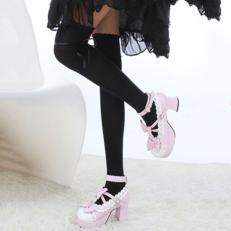Women Ribbon Bow Boot Stocking Thigh-High Over Knee Thigh High Long Stockings PY3