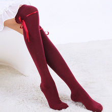 Women Ribbon Bow Boot Stocking Thigh-High Over Knee Thigh High Long Stockings PY3