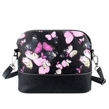 Women Shell Bag Shoulder Bag Butterfly Floral Print Crossbody Bag PU Leather Zipper Closure Messenger Bag Black Bolsa Feminina