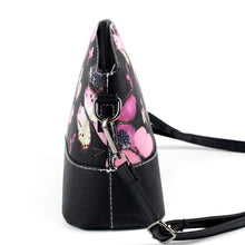 Women Shell Bag Shoulder Bag Butterfly Floral Print Crossbody Bag PU Leather Zipper Closure Messenger Bag Black Bolsa Feminina
