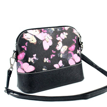 Women Shell Bag Shoulder Bag Butterfly Floral Print Crossbody Bag PU Leather Zipper Closure Messenger Bag Black Bolsa Feminina