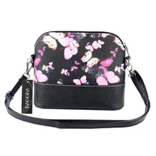 Women Shell Bag Shoulder Bag Butterfly Floral Print Crossbody Bag PU Leather Zipper Closure Messenger Bag Black Bolsa Feminina