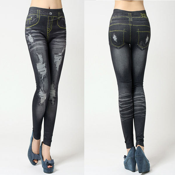 Women Stretchy Skinny Jeggings Vintage Distressed Tights Denim Jeans Slim Pants