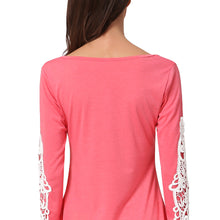 Women T-Shirt Crochet Lace Splicing Womens Tops Fashion O Neck Long Sleeve Casual Long Plus Size Top Pullover Black Tee
