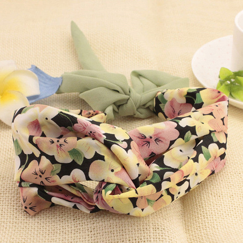 Women's Girls Yoga Elastic Turban Boho Floral Twisted Knotted Hair Band Headband PY3