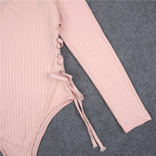 Women's Sexy Knitted Bodysuit Top Side Lace Up Body Top Long Sleeve Bodycon Romper Women Bodysuit