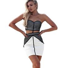 Womens Dress Sexy Strapless Bodycon Dress Waist Cut Robe Femme Mesh Hollow Out Bandage Dress Beach