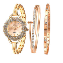 Gold Bracelet Bangle Rhinestone Crystal Wrist Watches Lady Watch Quartz Women Fashion Wristwatch Watch & Bracelet Set 409R
