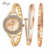 Gold Bracelet Bangle Rhinestone Crystal Wrist Watches Lady Watch Quartz Women Fashion Wristwatch Watch & Bracelet Set 409R