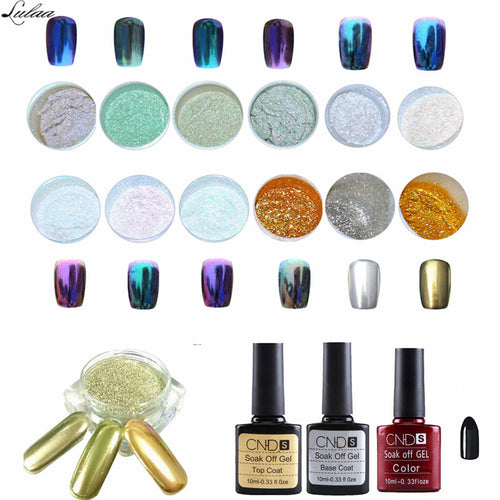 1 Set 12 Colors Nail Art Shinning Mirror Glitter Powder Chrome Pigment Black UV Gel Top Base Coat Makeup Tools for Girls
