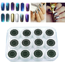 1 Set 12 Colors Nail Art Shinning Mirror Glitter Powder Chrome Pigment Black UV Gel Top Base Coat Makeup Tools for Girls